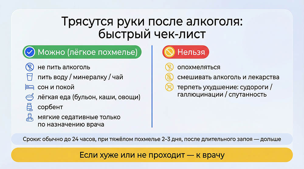 Что делать дома, если трясутся руки после алкоголя