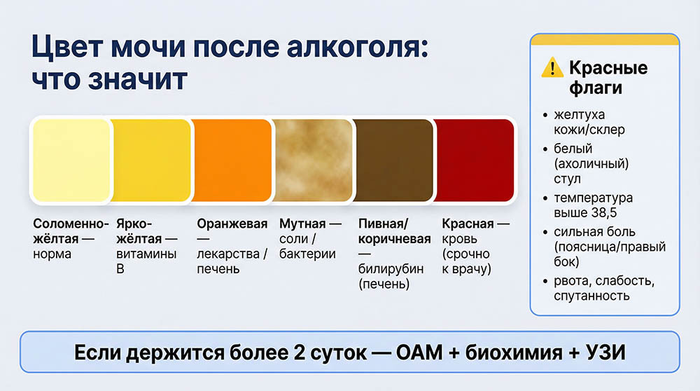 Что значит цвет мочи после алкоголя