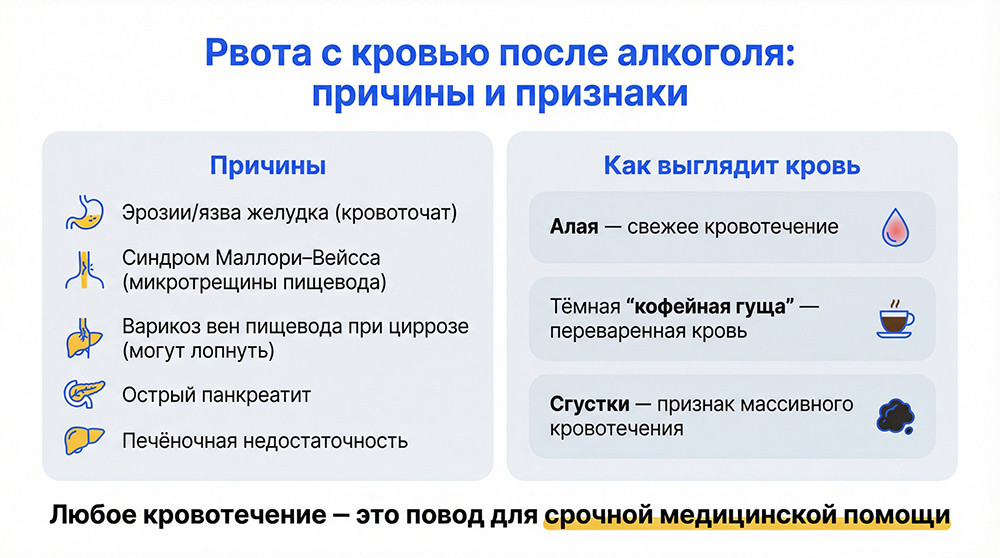 Причины рвоты с кровью после алкоголя