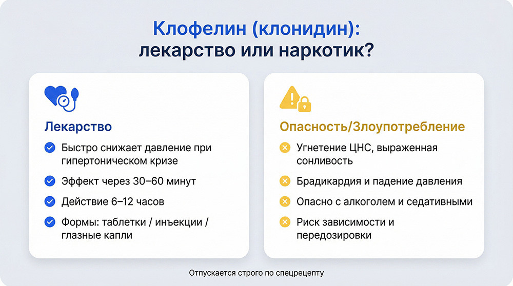 Клофелин это лекарство или наркотик?