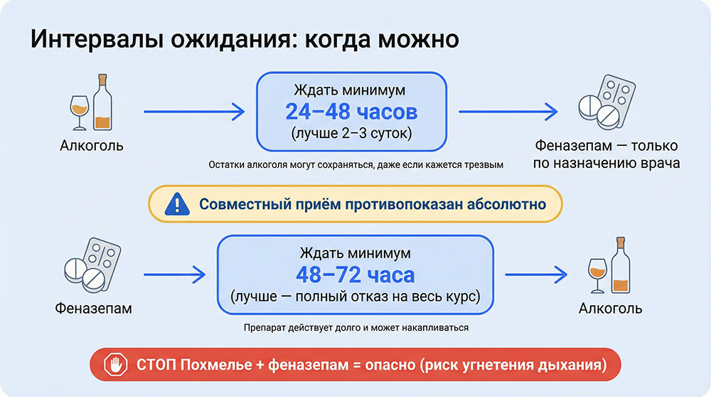 когда можно принимать феназепам с алкоголем