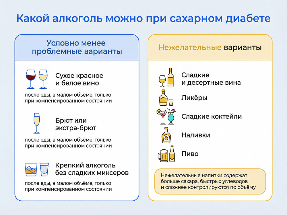 Какой алкоголь можно при сахарном диабете