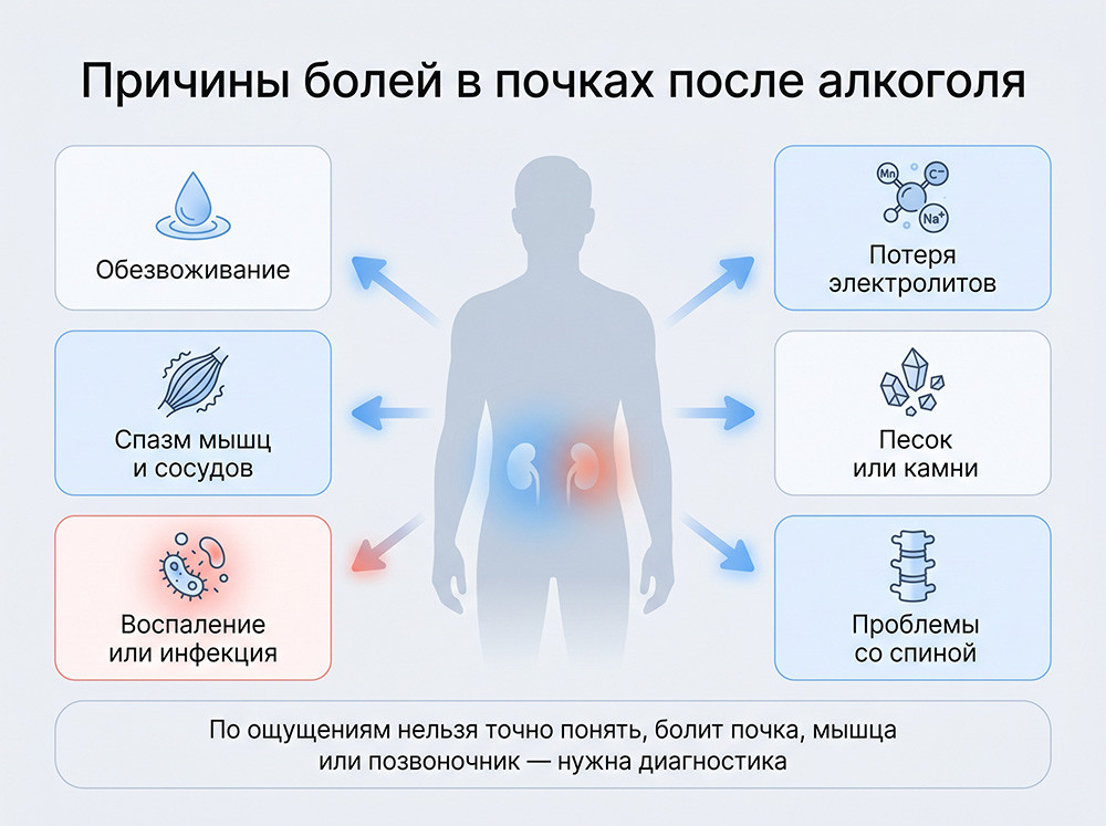 Причины болей в почках после алкоголя