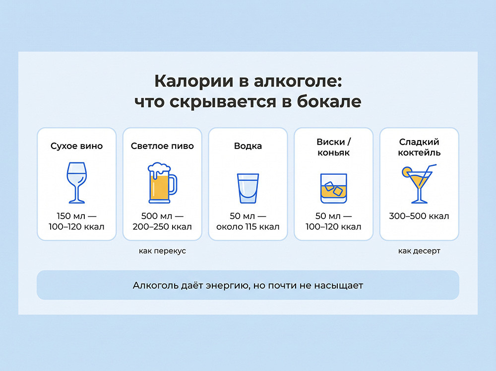 Какая калорийность алкогольных напитков
