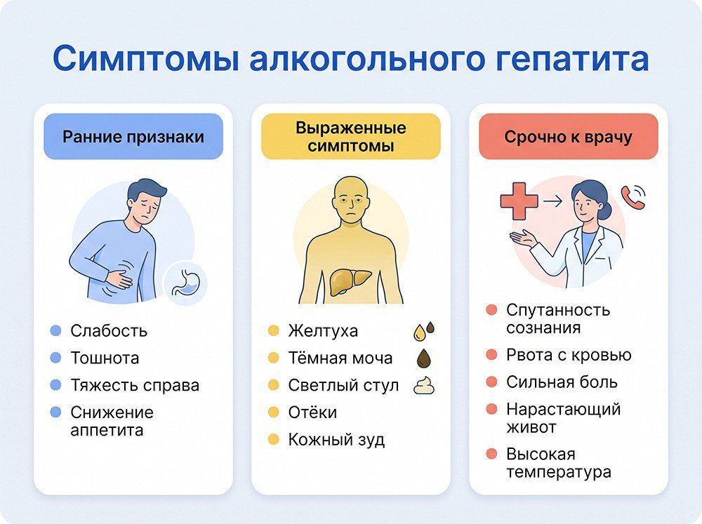 Симптомы алкогольного гепатита