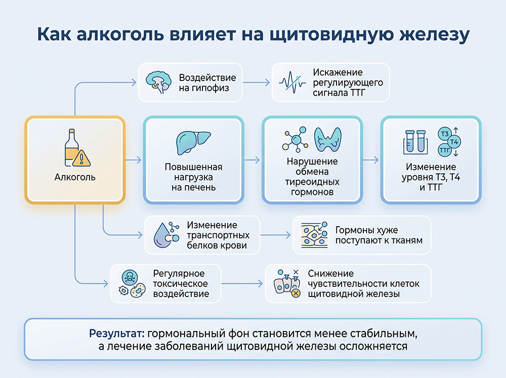 Как алкоголь влияет на щитовидную железу